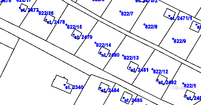 Parcela st. 2480 v KÚ Krásno nad Bečvou, Katastrální mapa