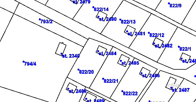 Parcela st. 2484 v KÚ Krásno nad Bečvou, Katastrální mapa