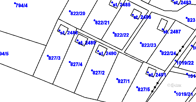 Parcela st. 2490 v KÚ Krásno nad Bečvou, Katastrální mapa