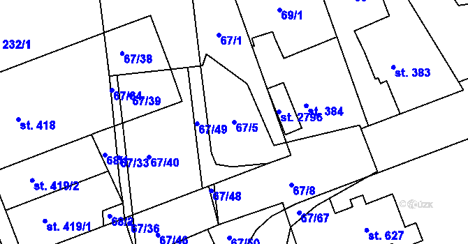 Parcela st. 67/5 v KÚ Krásno nad Bečvou, Katastrální mapa