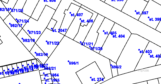 Parcela st. 671/21 v KÚ Krásno nad Bečvou, Katastrální mapa