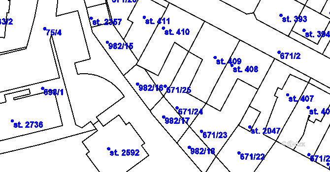 Parcela st. 671/25 v KÚ Krásno nad Bečvou, Katastrální mapa