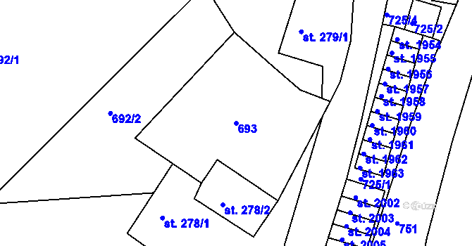 Parcela st. 693 v KÚ Krásno nad Bečvou, Katastrální mapa