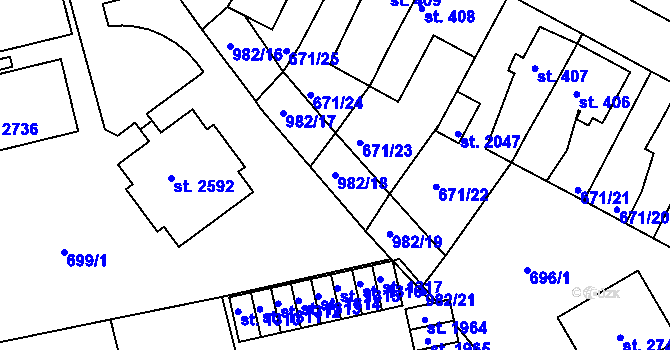 Parcela st. 982/18 v KÚ Krásno nad Bečvou, Katastrální mapa