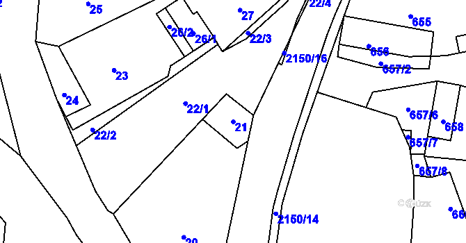 Parcela st. 21 v KÚ Krhová, Katastrální mapa