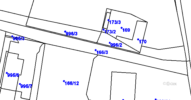Parcela st. 166/3 v KÚ Krhová, Katastrální mapa
