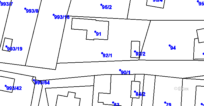 Parcela st. 92/1 v KÚ Krhová, Katastrální mapa