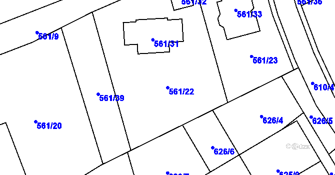 Parcela st. 561/22 v KÚ Krhová, Katastrální mapa