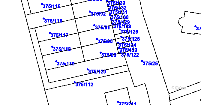 Parcela st. 375/89 v KÚ Krhová, Katastrální mapa
