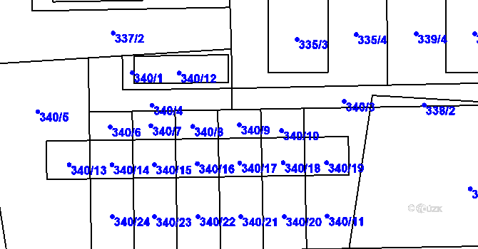 Parcela st. 340/9 v KÚ Krhová, Katastrální mapa
