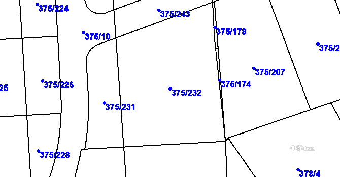 Parcela st. 375/232 v KÚ Krhová, Katastrální mapa