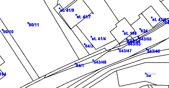 Parcela st. 64/3 v KÚ Valašské Příkazy, Katastrální mapa