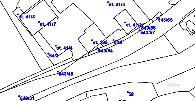 Parcela st. 543/53 v KÚ Valašské Příkazy, Katastrální mapa