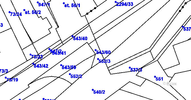 Parcela st. 543/60 v KÚ Valašské Příkazy, Katastrální mapa