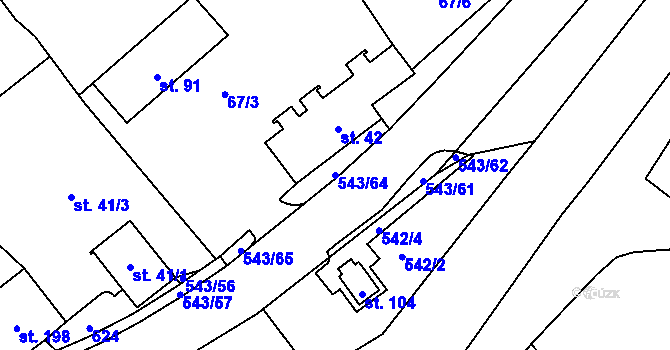 Parcela st. 543/64 v KÚ Valašské Příkazy, Katastrální mapa