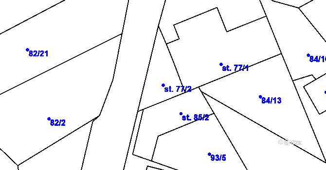 Parcela st. 77/2 v KÚ Valdice, Katastrální mapa