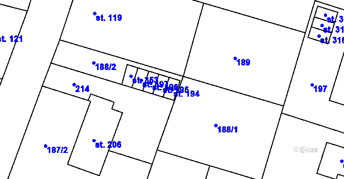 Parcela st. 194 v KÚ Valdice, Katastrální mapa