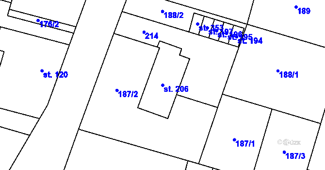 Parcela st. 206 v KÚ Valdice, Katastrální mapa