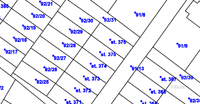 Parcela st. 375 v KÚ Valdice, Katastrální mapa