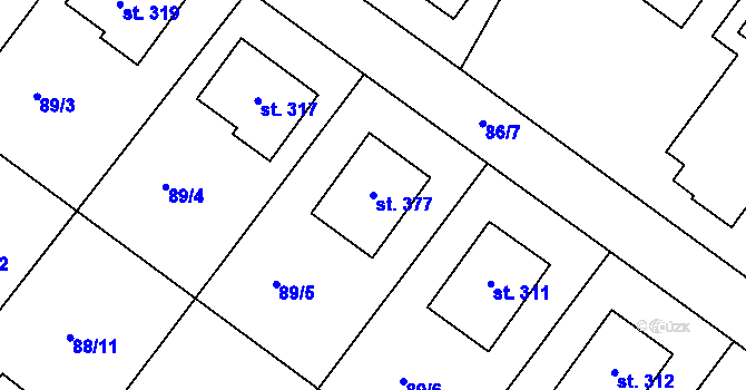 Parcela st. 377 v KÚ Valdice, Katastrální mapa