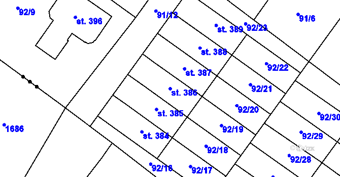 Parcela st. 386 v KÚ Valdice, Katastrální mapa