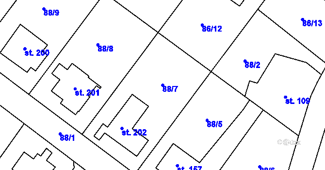 Parcela st. 88/7 v KÚ Valdice, Katastrální mapa