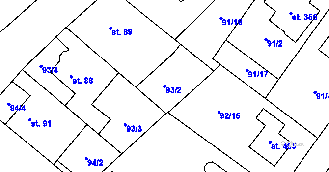 Parcela st. 93/2 v KÚ Valdice, Katastrální mapa