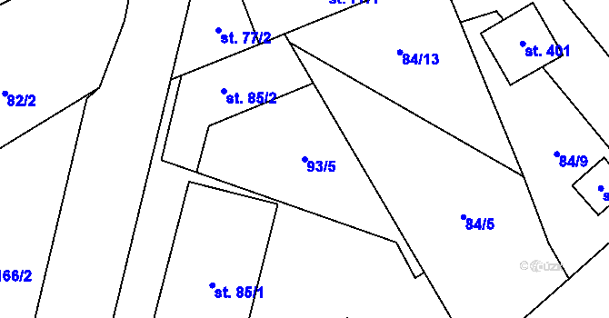 Parcela st. 93/5 v KÚ Valdice, Katastrální mapa