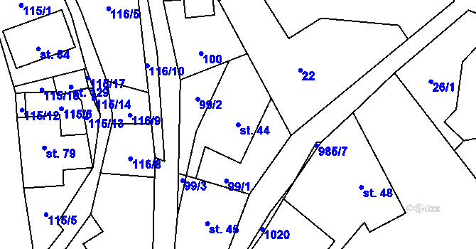 Parcela st. 44 v KÚ Valdov, Katastrální mapa