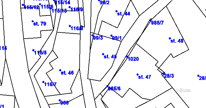 Parcela st. 45 v KÚ Valdov, Katastrální mapa