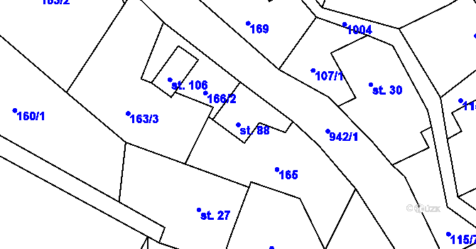 Parcela st. 88 v KÚ Valdov, Katastrální mapa