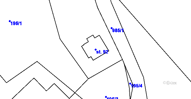 Parcela st. 92 v KÚ Valdov, Katastrální mapa