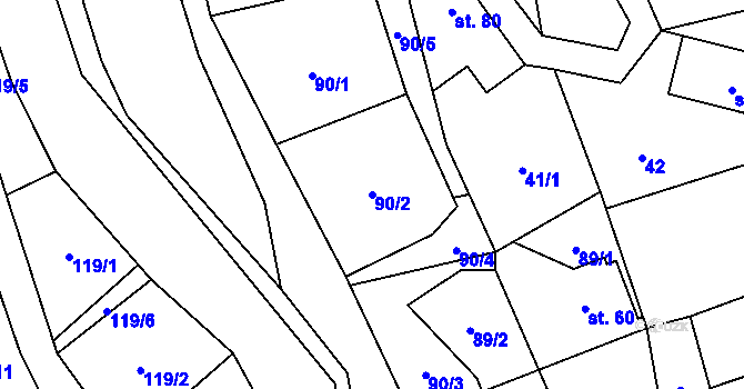 Parcela st. 90/2 v KÚ Valdov, Katastrální mapa