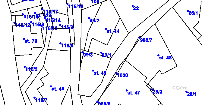 Parcela st. 99/1 v KÚ Valdov, Katastrální mapa
