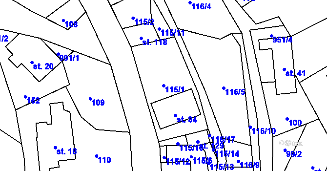 Parcela st. 115/1 v KÚ Valdov, Katastrální mapa