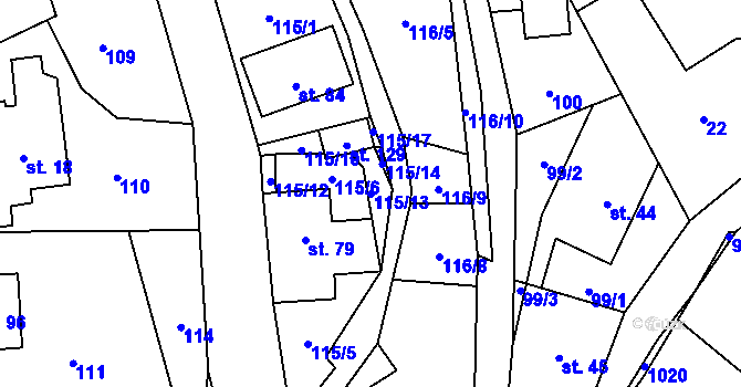 Parcela st. 115/13 v KÚ Valdov, Katastrální mapa