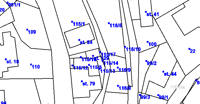 Parcela st. 115/17 v KÚ Valdov, Katastrální mapa