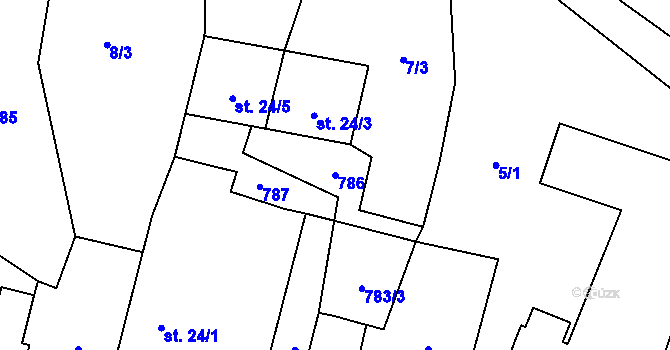 Parcela st. 786 v KÚ Jeřeň, Katastrální mapa