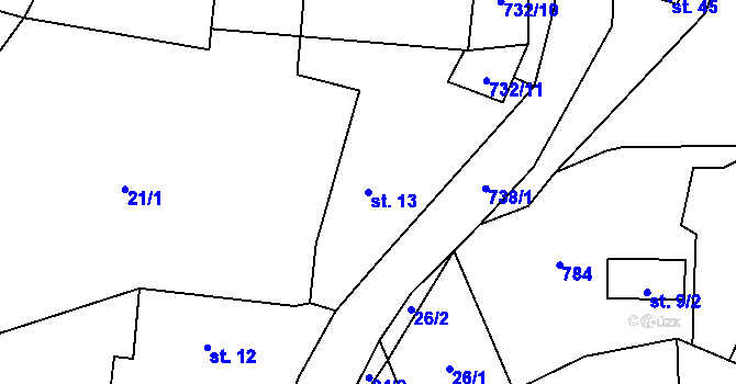 Parcela st. 13 v KÚ Jeřeň, Katastrální mapa