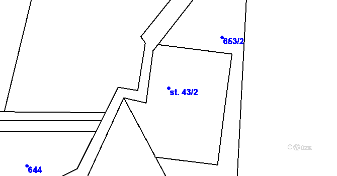 Parcela st. 43/2 v KÚ Jeřeň, Katastrální mapa