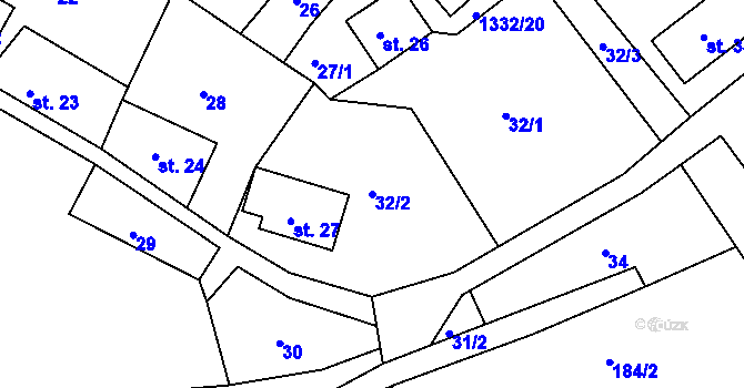 Parcela st. 32/2 v KÚ Valeč v Čechách, Katastrální mapa