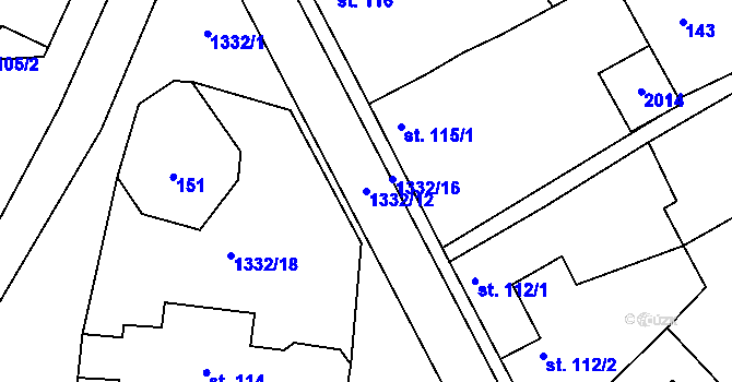 Parcela st. 1332/12 v KÚ Valeč v Čechách, Katastrální mapa