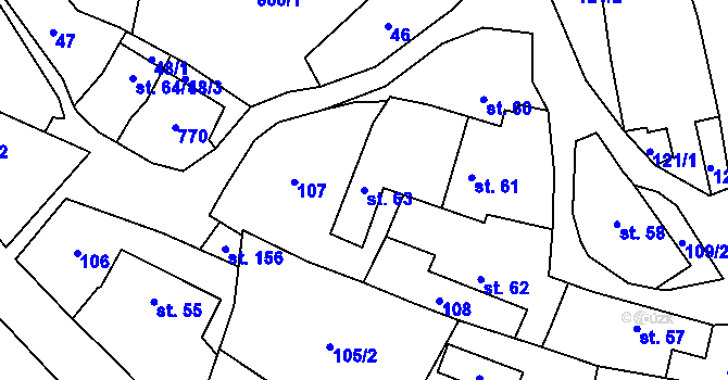 Parcela st. 63 v KÚ Valeč u Hrotovic, Katastrální mapa