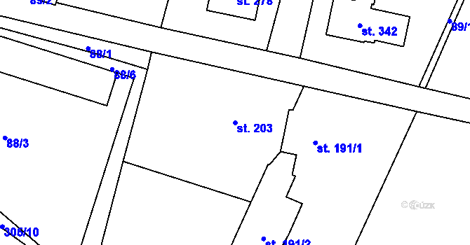 Parcela st. 203 v KÚ Valeč u Hrotovic, Katastrální mapa
