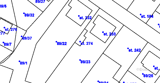 Parcela st. 274 v KÚ Valeč u Hrotovic, Katastrální mapa