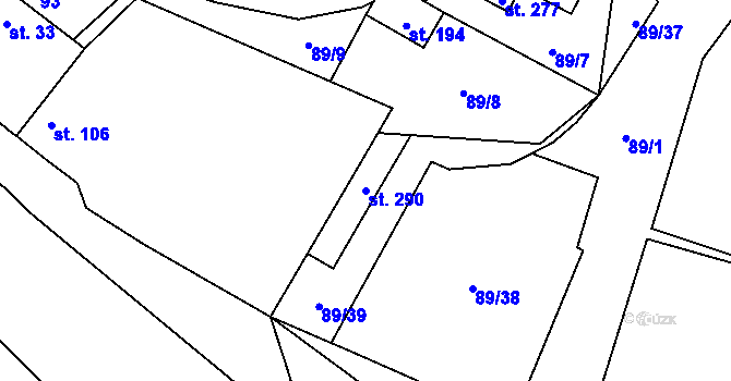 Parcela st. 290 v KÚ Valeč u Hrotovic, Katastrální mapa