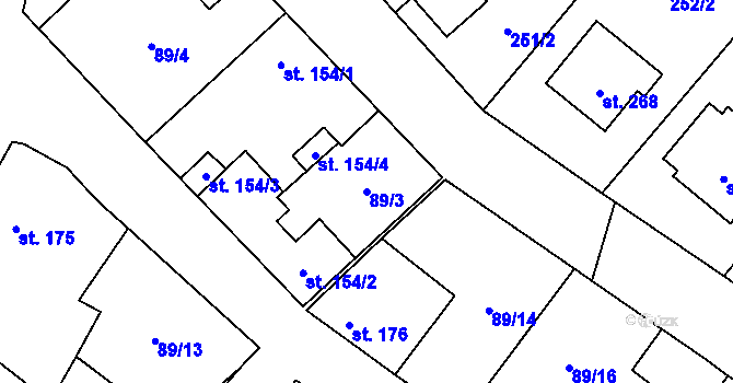 Parcela st. 89/3 v KÚ Valeč u Hrotovic, Katastrální mapa