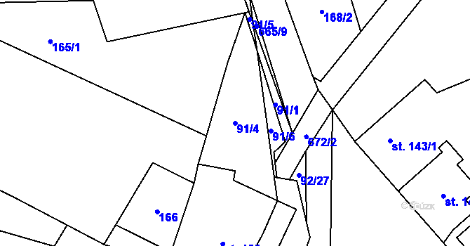 Parcela st. 91/4 v KÚ Valeč u Hrotovic, Katastrální mapa
