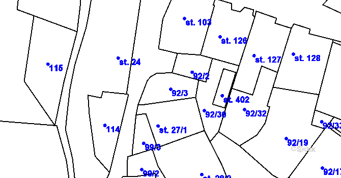 Parcela st. 92/3 v KÚ Valeč u Hrotovic, Katastrální mapa