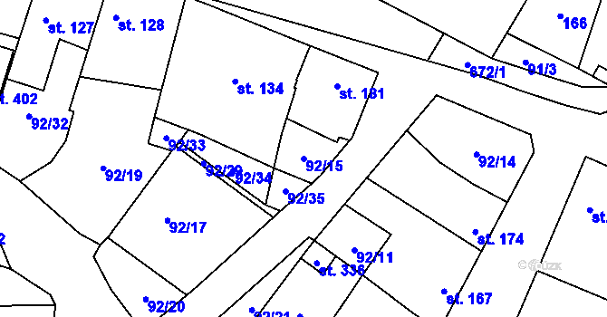 Parcela st. 92/15 v KÚ Valeč u Hrotovic, Katastrální mapa